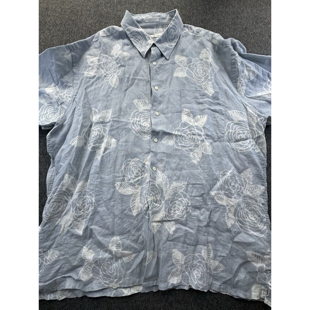 Burma‎ Bibas Shirt Mens XX-Large Blue White Floral Button Down Linen Hawaiian